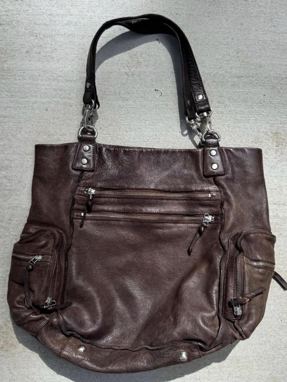 All Saints Dark Brown Leather Hobo Shoulder Bag Silver Hardware